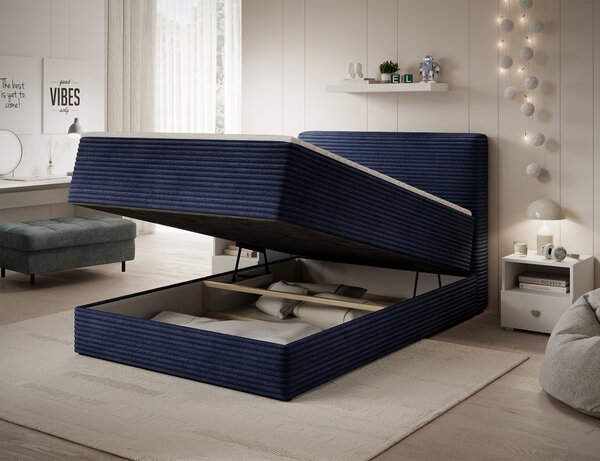 Pat boxspringbett Alamito albastru inchis 120/200 cm