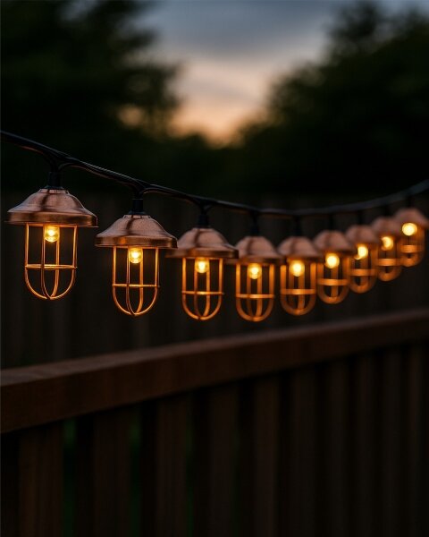 Ghirlandă solară LED, 10 LED-uri, 1,2 V, 300 mAh, 3,8 m, IP44, culoare cupru
