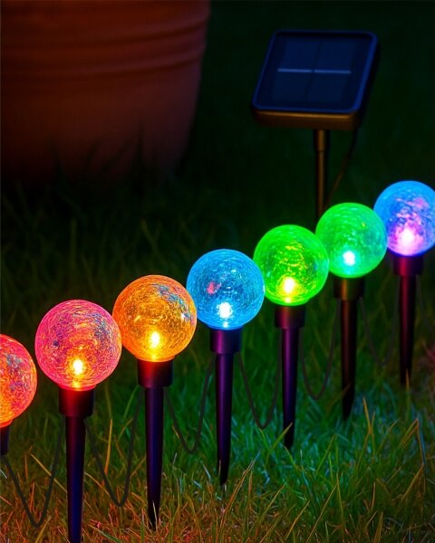 Lampă solară LED RGB, 10 x LED, 1,2 V, 300 mAh, IP44, neagră