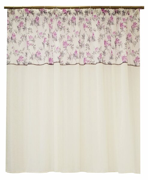 Perdea Velaria in ivoire cu flori mov, 125x150 cm