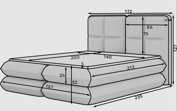 Pat boxspringbett Tonila alb 140/200 cm