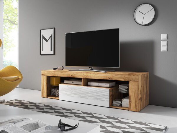 Suport TV Cu Iluminare Led Culoare Stejar Wotan. 160 cm. RTV SLANT 160 CP