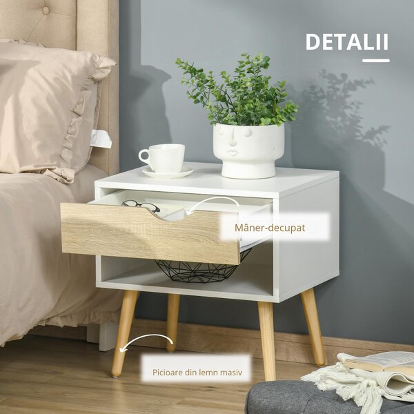 HOMCOM Noptiere Moderne cu Sertar și Raft, Design Modern și Funcțional, Ideal pentru Cameră de Dormit, Albastru | Aosom Romania