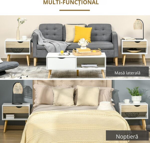 HOMCOM Noptiere Moderne cu Sertar și Raft, Design Modern și Funcțional, Ideal pentru Cameră de Dormit, Albastru | Aosom Romania