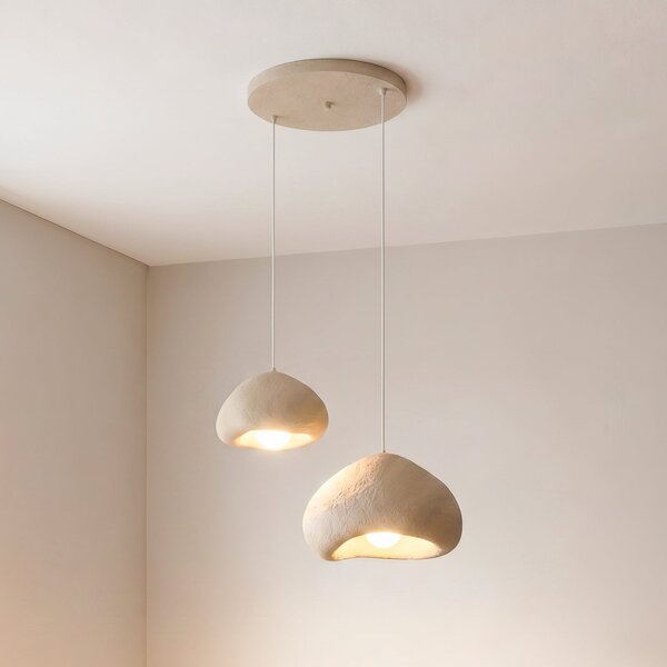 Opviq Lampă suspendată Lora, bej, lățime 70 cm, cu 2 becuri, fibră de sticlă, soclu, reglabil, Bej, Camera de zi / sufragerie, Plastic, Modern