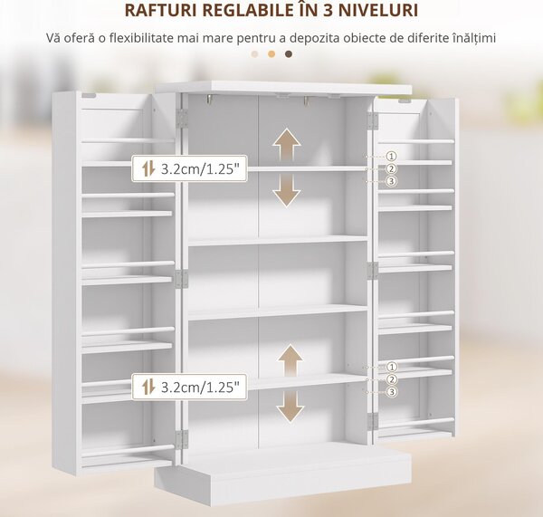 HOMCOM Dulap de Bucătărie Depozitare Independent 60x30x104cm, Alb | Aosom Romania