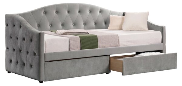 KONDELA Pat cu spaţiu de depozitare, 90x200, ţesătură Velvet gri, ZASKA
