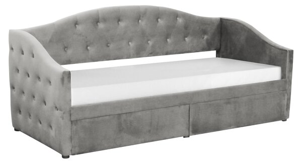 KONDELA Pat cu spaţiu de depozitare, 90x200, ţesătură Velvet gri, ZASKA