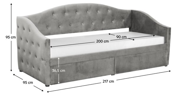 KONDELA Pat cu spaţiu de depozitare, 90x200, ţesătură Velvet gri, ZASKA