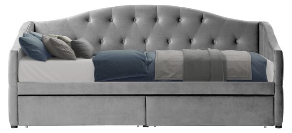 KONDELA Pat cu spaţiu de depozitare, 90x200, ţesătură Velvet gri, ZASKA