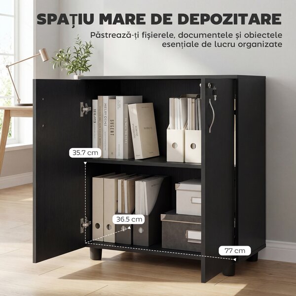 Vinsetto Dulap pentru Documente, cu Încuietoare, 2 Uși și Raft Interior, 80x40x80 cm, Negru | Aosom Romania