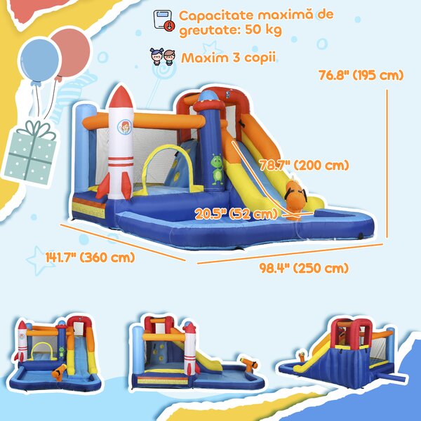 AIYAPLAY Castel Gonflabil Parc Acvatic 5-în-1, 360x250x195cm, Multicolor | Aosom Romania