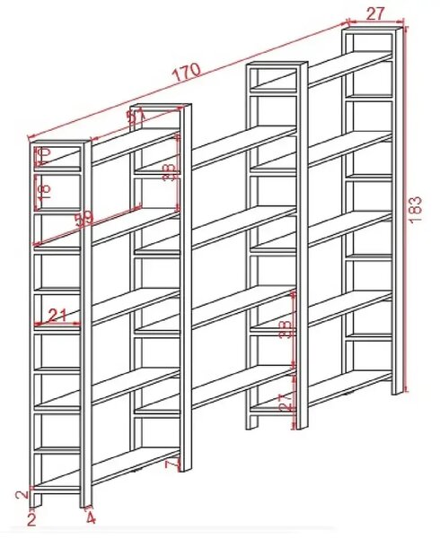 Biblioteca , stil industrial seria A-627,180x27x170 cm ,PL255