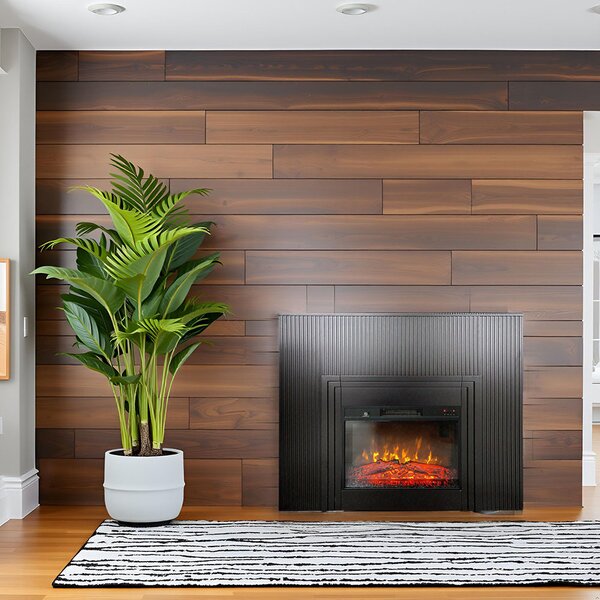 Semineu electric 3D cu riflaje ElectricSun LAMELIA negru mat, cu sunet, 3 culori, Wi-Fi cu APP internet, L120xH102cm