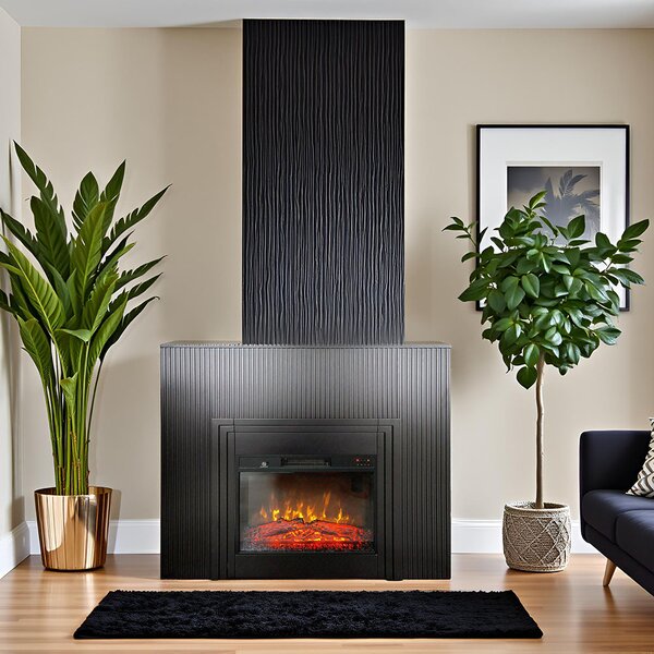 Semineu electric 3D cu riflaje ElectricSun LAMELIA negru mat, cu sunet, 3 culori, Wi-Fi cu APP internet, L120xH102cm