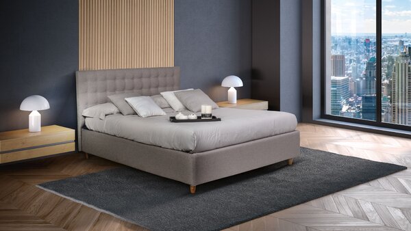 Pat dormitor matrimonial cu lada, tapitat chesterfield gri inchis, Clara