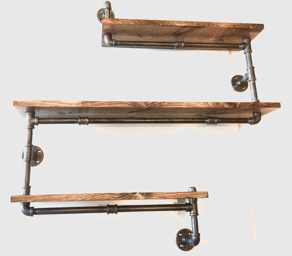 Raft de perete in stil industrial, Zig Zag, 60x50x20 cm, nuc/negru