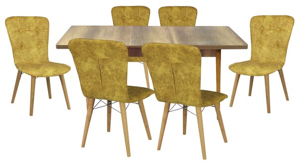 Set masă extensibilă Aris Nuc cu 6 scaune Artur