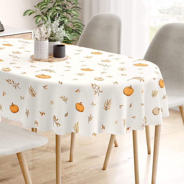 Goldea față de masă 100% bumbac - dovleci de toamnă și frunze - ovală 140 x 220 cm
