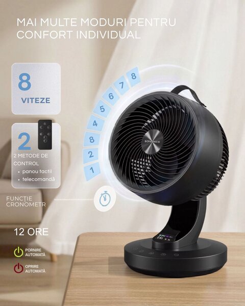 Ventilator de circulație FLOW cu telecomandă, negru SongmicsHome