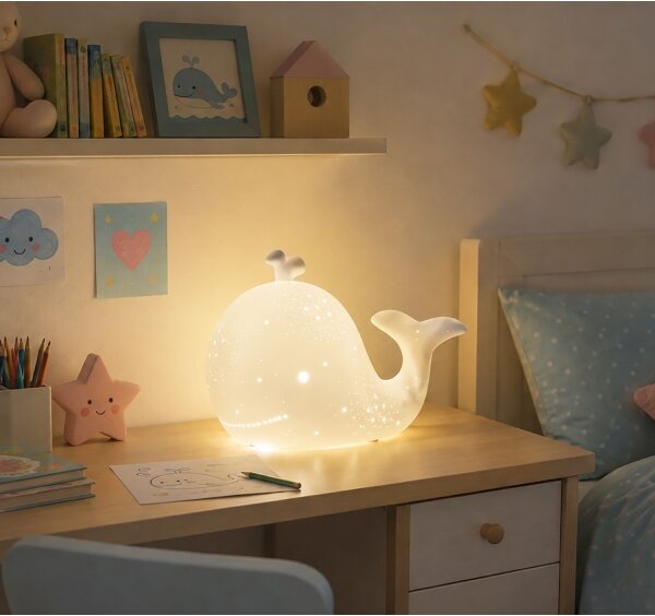 ONLI - Lampă de masă PORCELLANA 1xE14/6W/230V 16,2 cm balenă