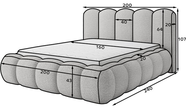 Pat tapitat cu somiera si lada depozitare Oloroso gri inchis 160x200 cm