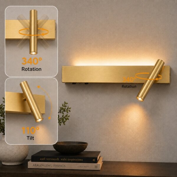 Brilagi - Aplică de perete tip spot ARLIX LED/3W/230V + LED/7W, finisaj auriu, CRI 90