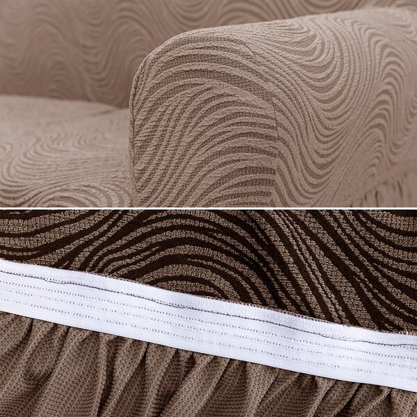 Set huse elastice pentru canapea 3 Locuri si 2 fotolii, cu volanas, model Jacquard Cappuccino in dungi