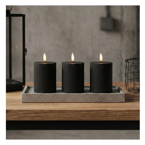 Set de 3 lumânări LED BRILLO, 2x AA, 10 cm, negre + telecomandă
