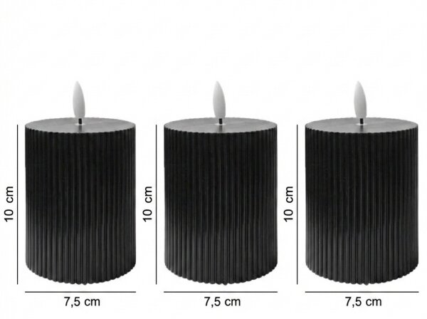 Set de 3 lumânări LED BRILLO, 2x AA, 10 cm, negre + telecomandă