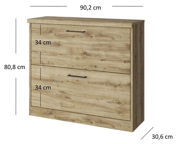Pantofar DOORSET, stejar navarra, PAL laminat, 90x31x81 cm