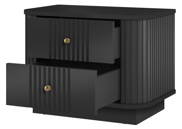 Noptieră Vesper 56 cm pe plintă - negru cu mânere aurii