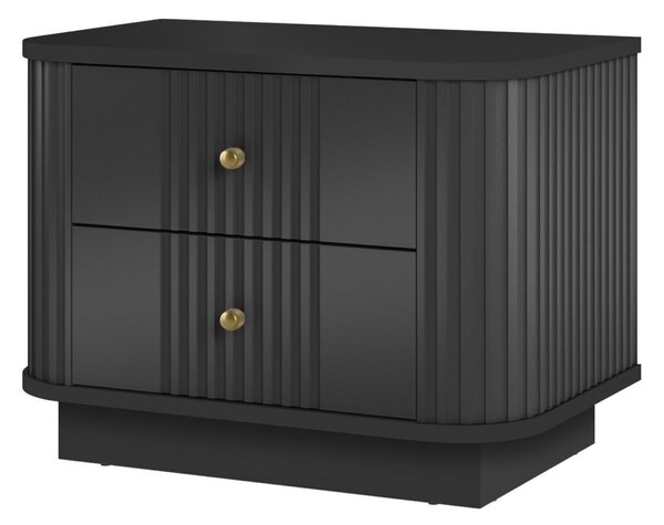 Noptieră Vesper 56 cm pe plintă - negru cu mânere aurii