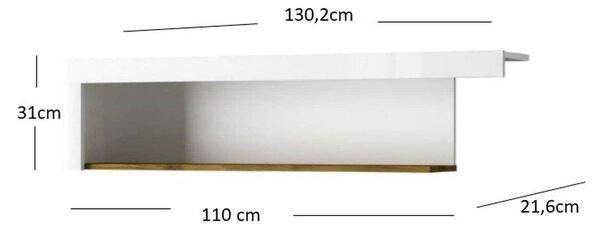 Raft TORINO, alb lucios, 130x22x31 cm