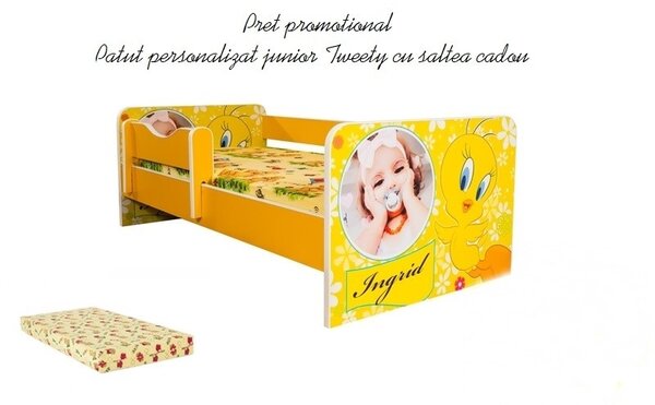 Pat junior personalizat Tweety cu saltea cadou 2-12 ani