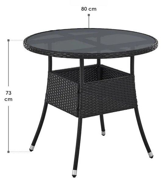 Juskys Masa rotunda Yoro Ø80 cm din ratan - negru