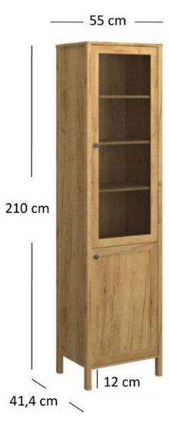 Vitrina KLARK, stejar auriu, PAL laminat, 55x42x210 cm