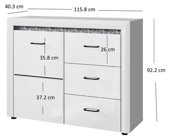 Comoda WHITEBLACK, alb/negru, PAL, 116x40x92 cm