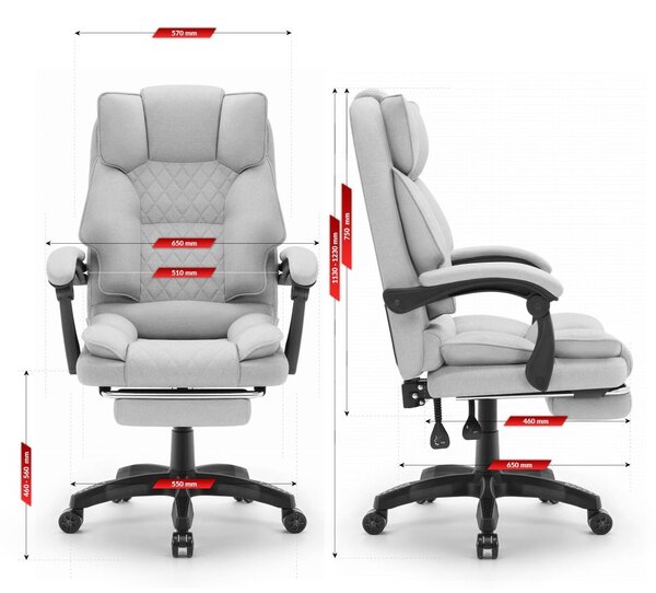 Scaun de birou ergonomic HC-1031 cu suport pentru picioare - gri