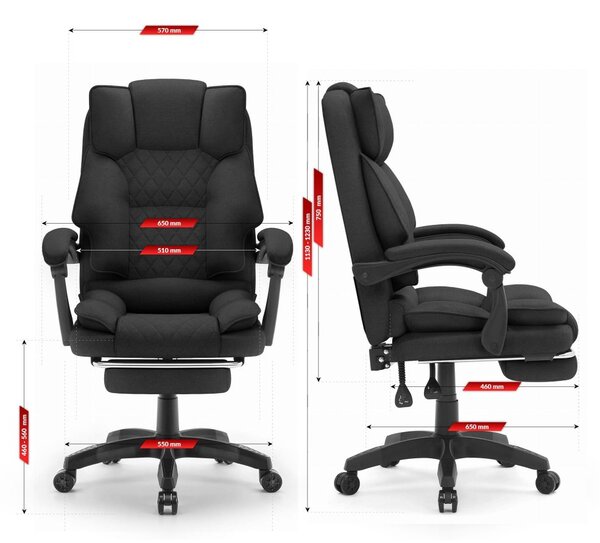 Scaun de birou ergonomic HC-1031 cu suport pentru picioare - negru