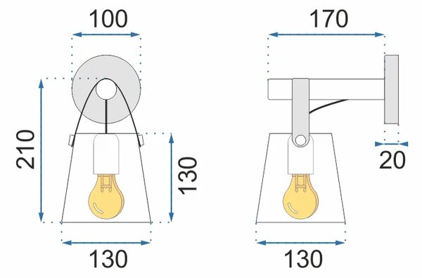 Aplică de design realizată din lemn și metal Gri