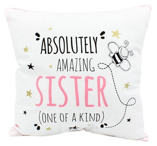 Pernă personalizată cu mesaj, Nekupto - "Absolutely Amazing Sister", 30x30 cm, bumbac