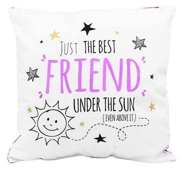 Pernă personalizată cu mesaj, Nekupto - "Just the Best Friend Under the Sun", 30x30 cm, bumbac