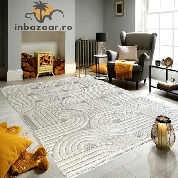 Covor 3D in relief acolade 678B 80x300 cm Crem