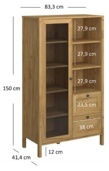 Vitrina KLARK, stejar auriu, PAL laminat, 84x42x150 cm