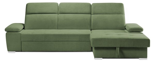 Colțar Extensibil TRENDY, cu ladă de depozitare, cu tetiere reglabile, variante stânga/dreapta 295x170x105 cm, Verde-Memphis / Dreapta