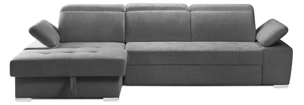 Colțar Extensibil TRENDY, cu ladă de depozitare, cu tetiere reglabile, variante stânga/dreapta 295x170x105 cm, Gri-Cenusiu-Memphis / Stanga