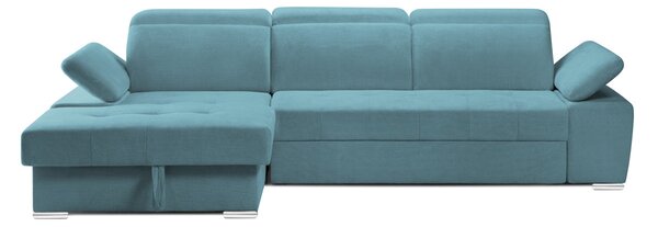 Colțar Extensibil TRENDY, cu ladă de depozitare, cu tetiere reglabile, variante stânga/dreapta 295x170x105 cm, Turcoaz-Memphis / Stanga