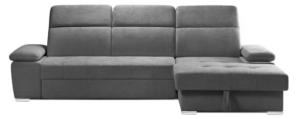 Colțar Extensibil TRENDY, cu ladă de depozitare, cu tetiere reglabile, variante stânga/dreapta 295x170x105 cm, Gri-Cenusiu-Memphis / Dreapta