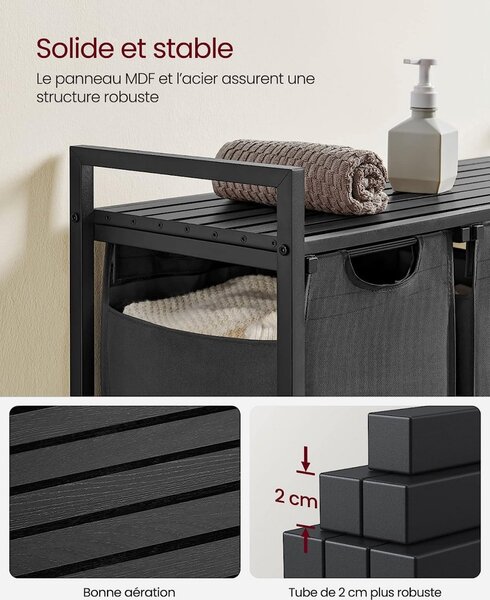 Cos de rufe, Vasagle, Negru-Gri, 92.5×33×72 cm